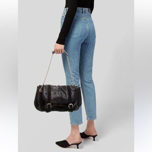 Sezane Black Bovine Pola Leather shoulder Bag With Gold Chain